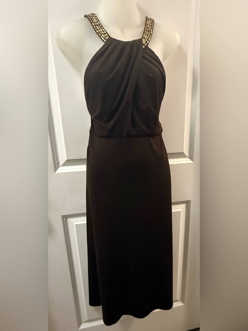 Maggy London Brown Embellished Halter Evening Dress | Sz 16